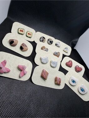 Assorted Kids' Stud Earring Set - Pink, White, Brown, Red, Blue